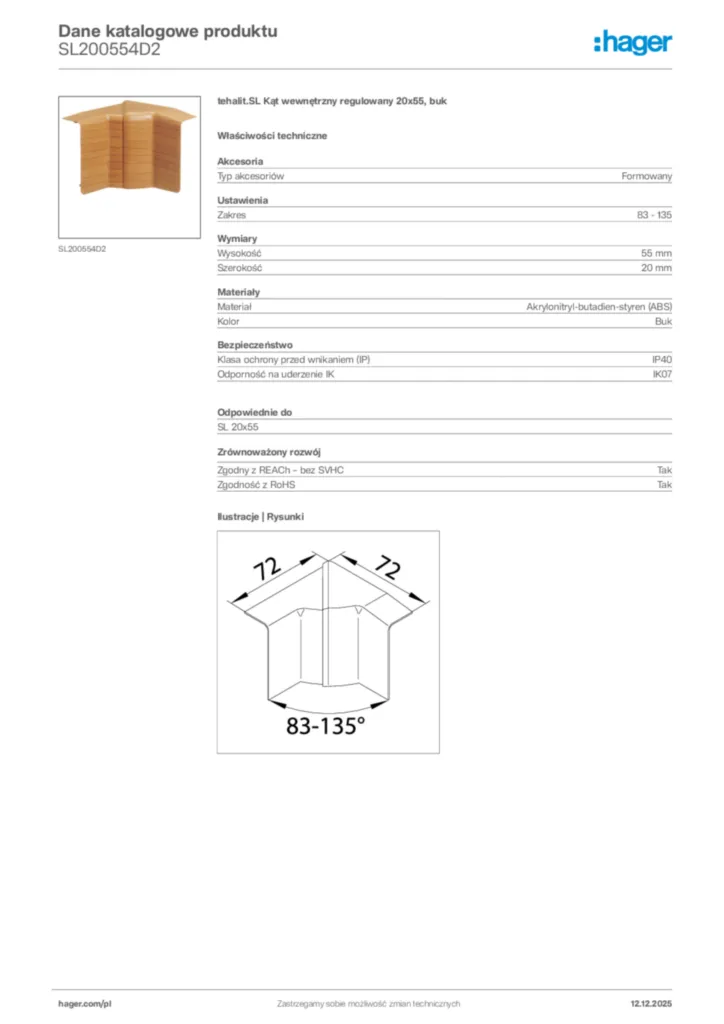 Zdjęcie Hager Karta katalogowa SL200554D2 | Hager Polska