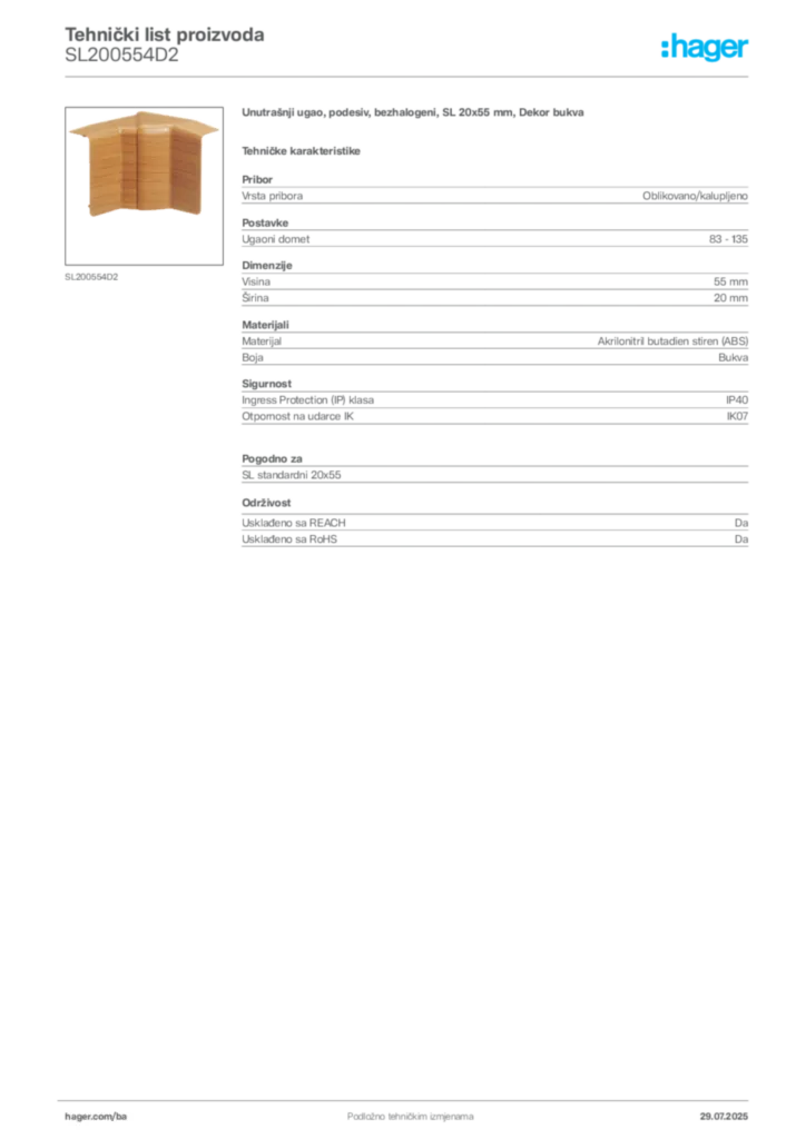 Slika Hager Product data sheet SL200554D2  | Hager