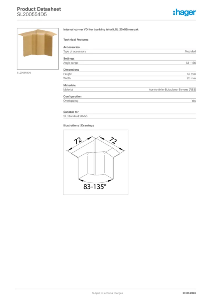 Image Hager Product data sheet SL200554D5  | Hager Africa