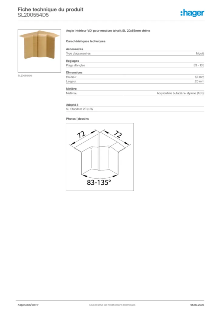 Image Hager Fiche technique du produit SL200554D5 | Hager Afrique