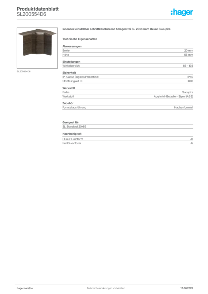 Bild Hager Produktdatenblatt SL200554D6 | Hager Deutschland