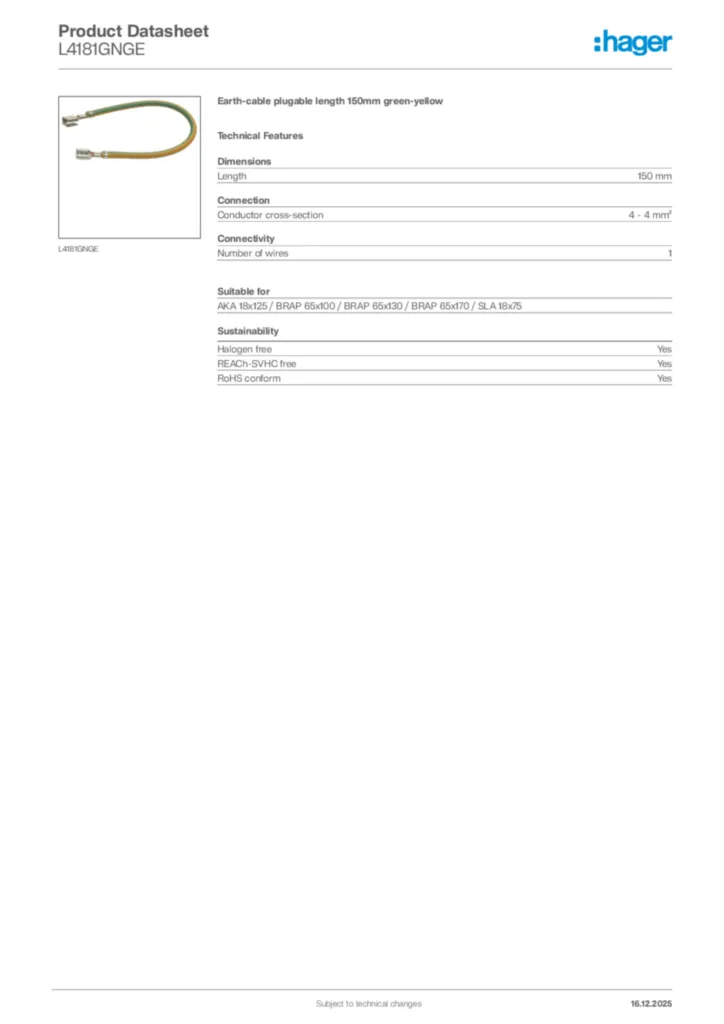 Image Hager Product data sheet L4181GNGE  | Hager Africa