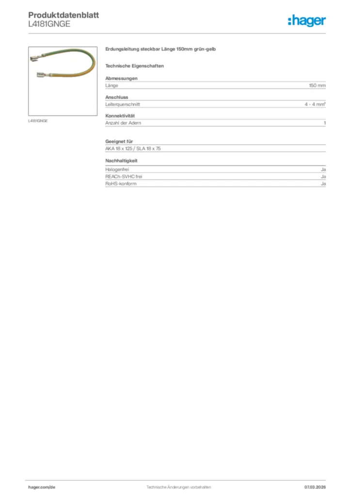 Bild Hager Produktdatenblatt L4181GNGE | Hager Deutschland