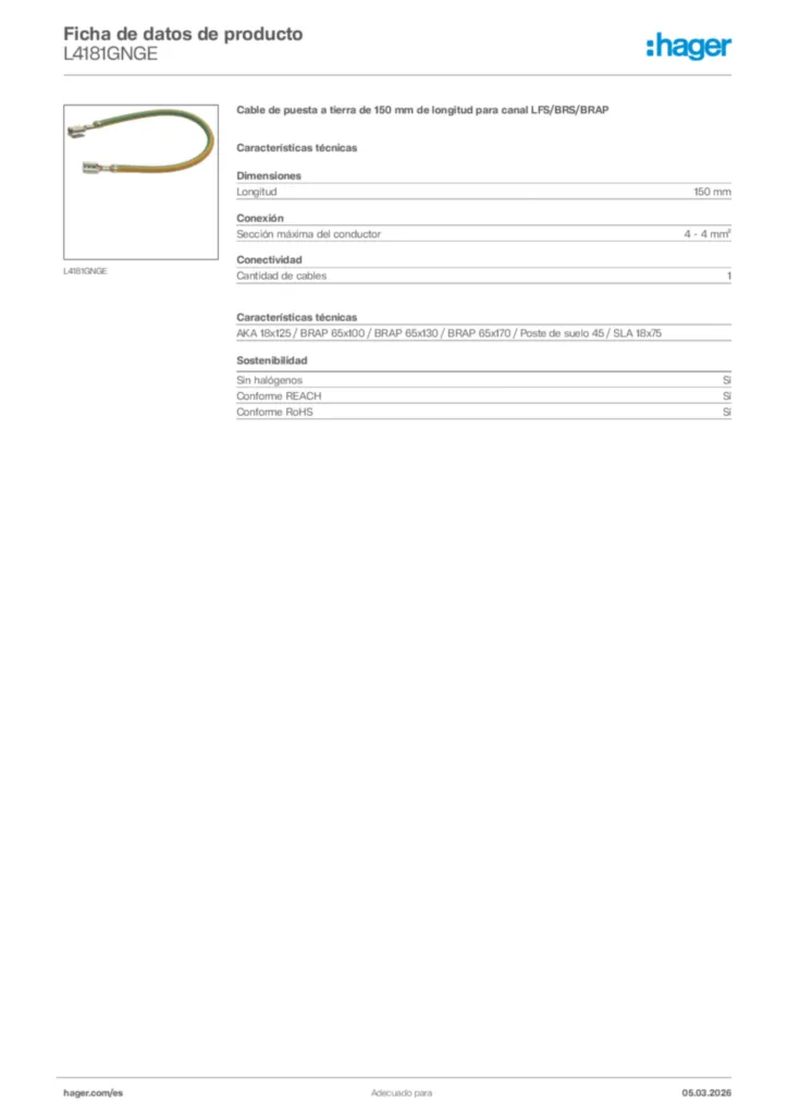 Imagen Hager Ficha de datos de producto L4181GNGE | Hager España