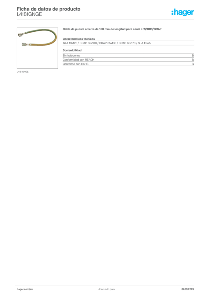 Imagen Hager Ficha de datos de producto L4181GNGE | Hager España