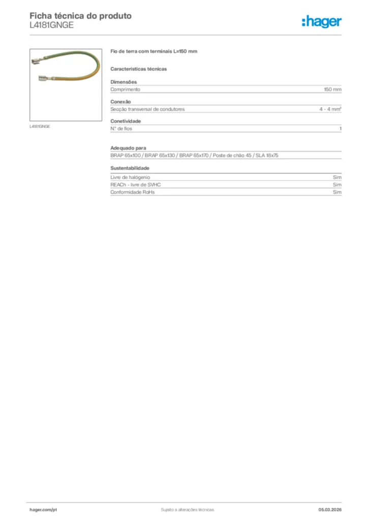 Imagem Hager Ficha técnica do produto L4181GNGE | Hager Portugal