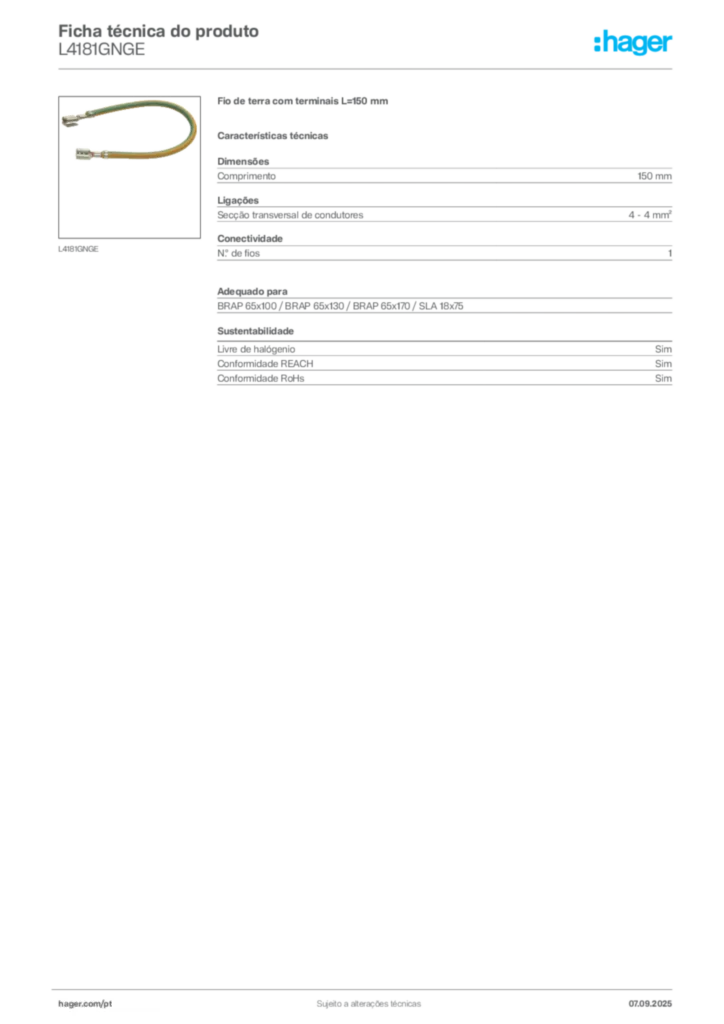 Imagem Hager Ficha técnica do produto L4181GNGE | Hager Portugal