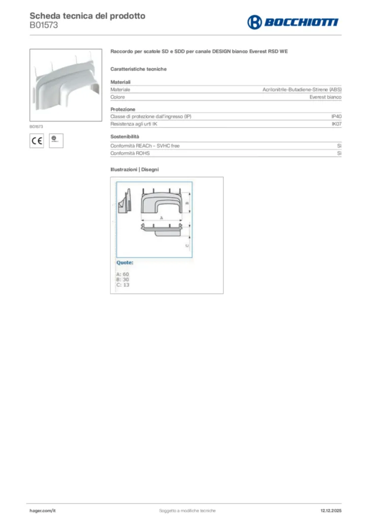 Immagine Bocchiotti Scheda tecnica del prodotto B01573 | Hager Italia