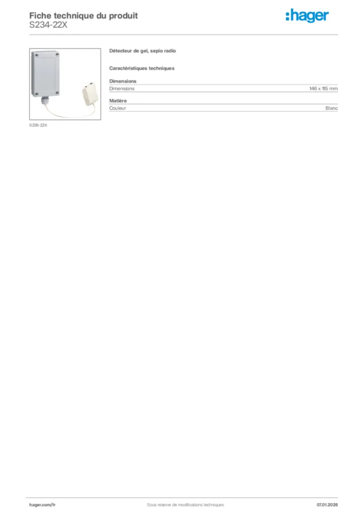 Image Hager Fiche technique du produit S234-22X | Hager France
