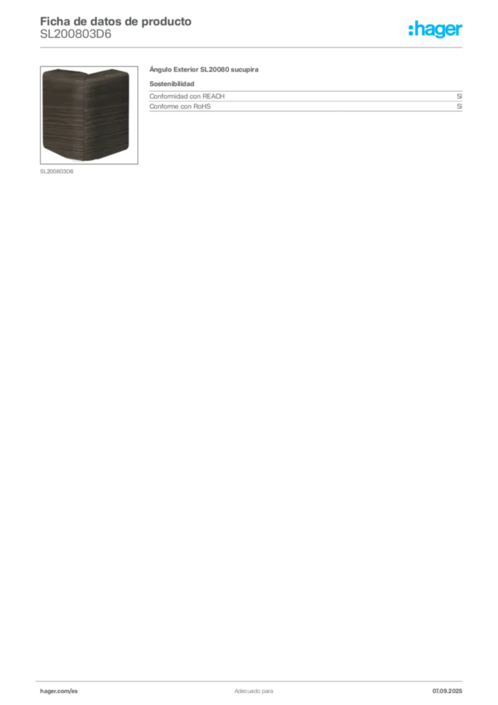 Imagen Hager Ficha de datos de producto SL200803D6 | Hager España