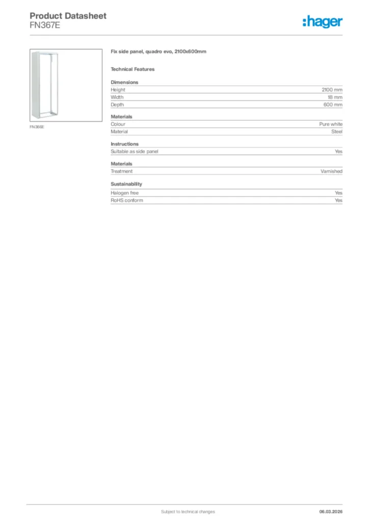 Image Hager Product data sheet FN367E  | Hager Africa