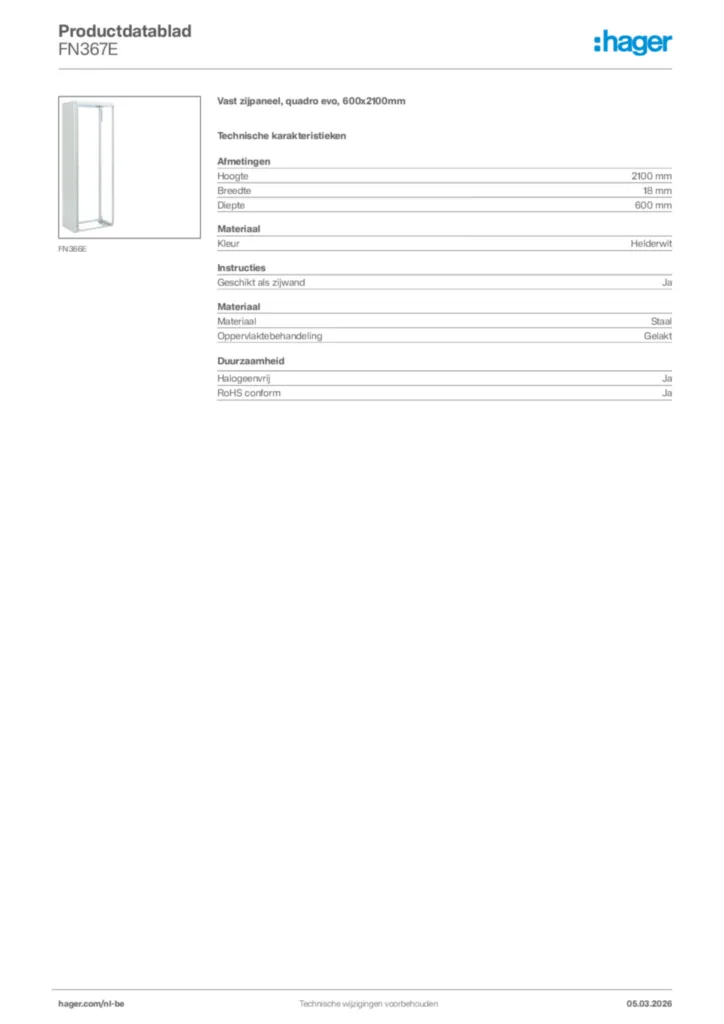 Afbeelding Hager Productdatablad FN367E | Hager Belgium