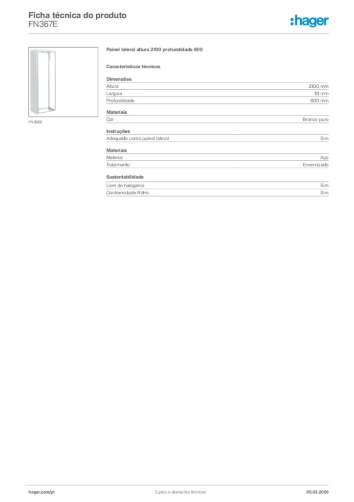 Imagem Hager Ficha técnica do produto FN367E | Hager Portugal