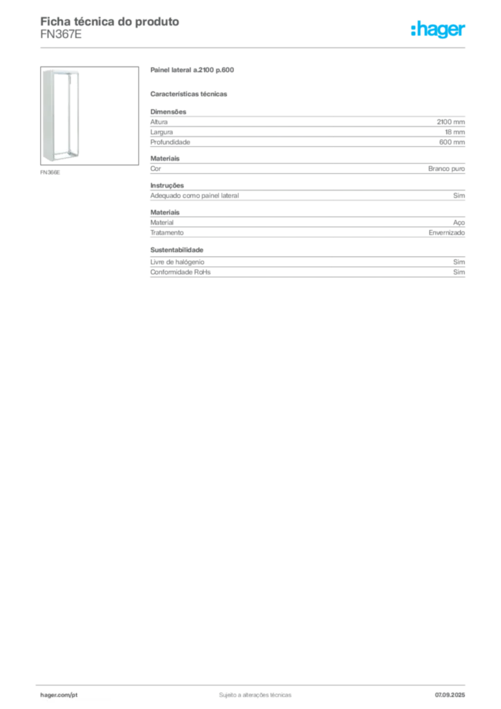 Imagem Hager Ficha técnica do produto FN367E | Hager Portugal