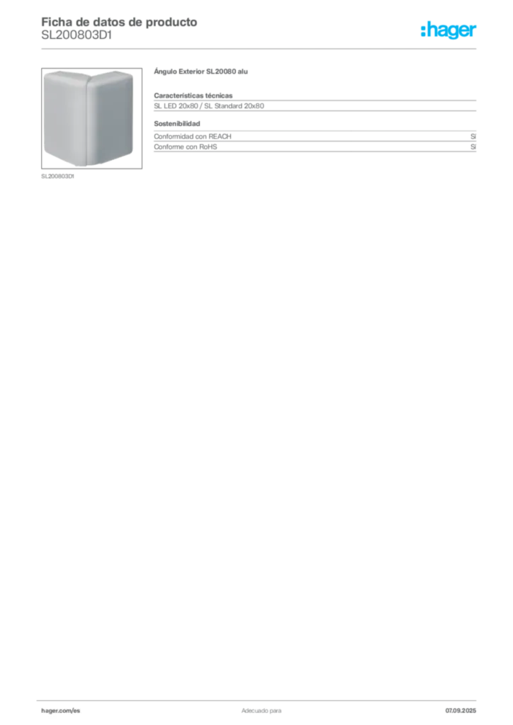Imagen Hager Ficha de datos de producto SL200803D1 | Hager España