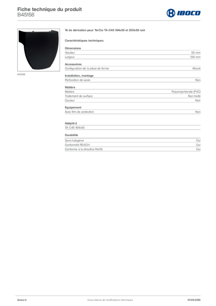 Image Iboco Fiche technique du produit B45158 | Hager France