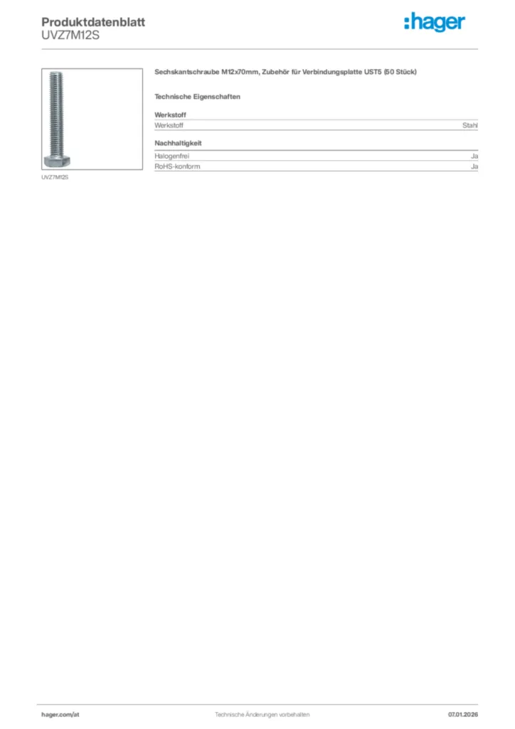 Bild Hager Produktdatenblatt UVZ7M12S | Hager Deutschland
