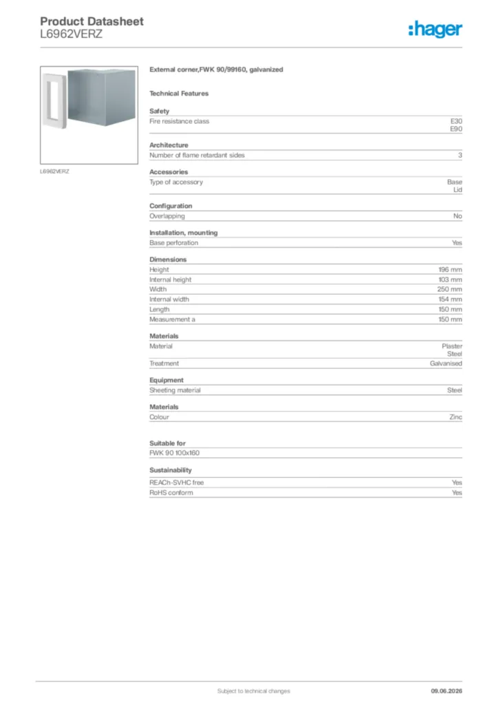 Image Hager Product data sheet L6962VERZ  | Hager Africa