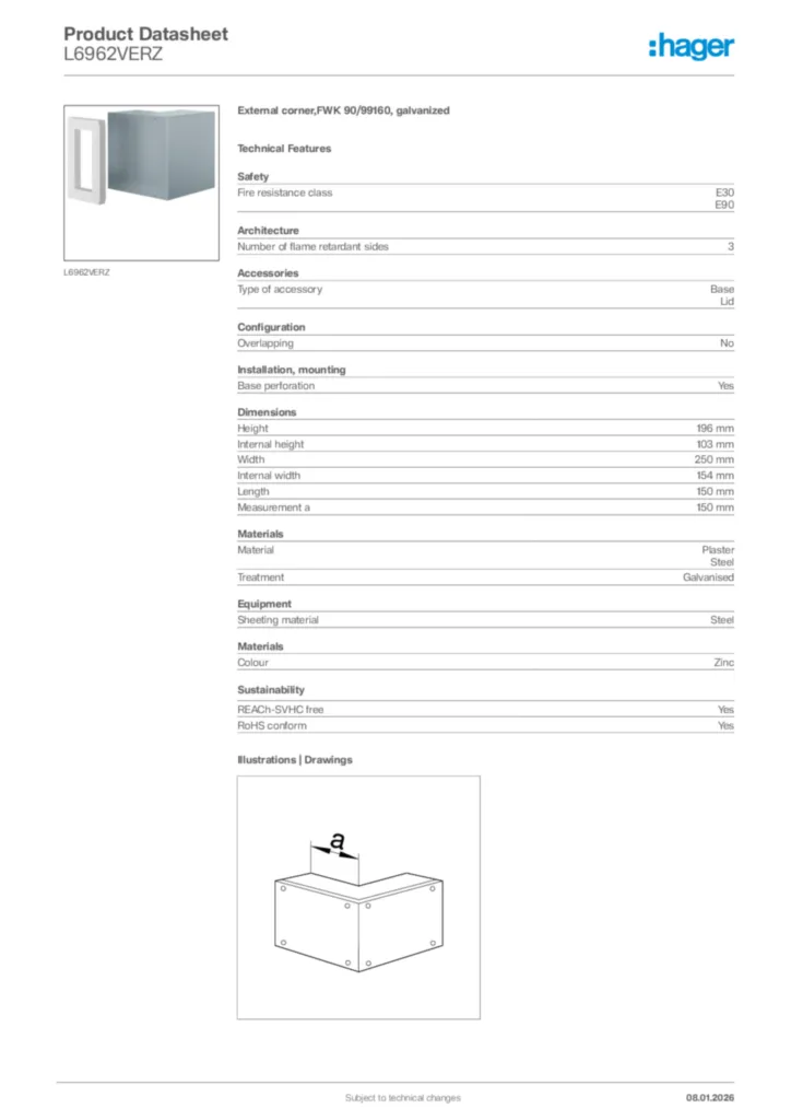 Image Hager Product data sheet L6962VERZ  | Hager Africa
