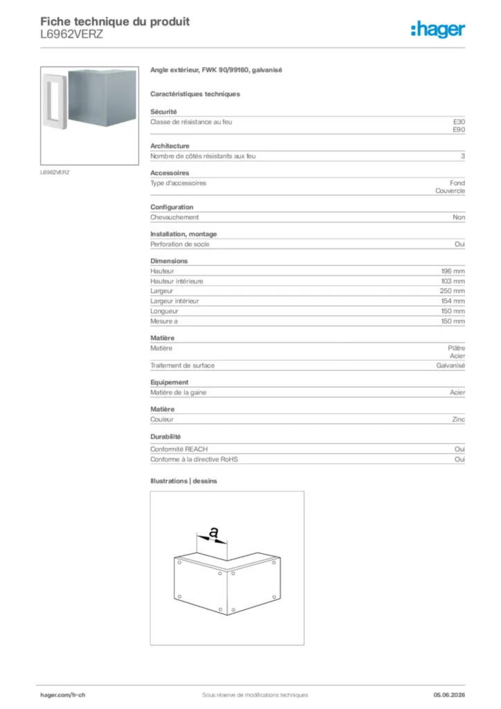 Image Hager Fiche technique du produit L6962VERZ | Hager Suisse