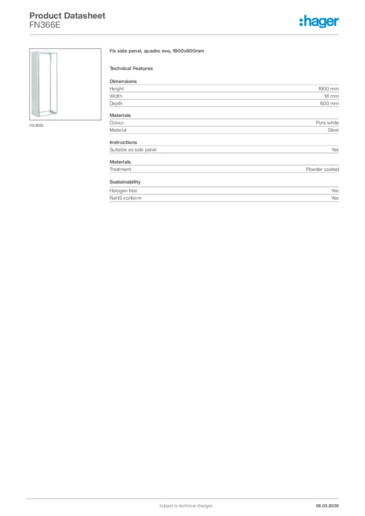 Image Hager Product data sheet FN366E  | Hager Africa