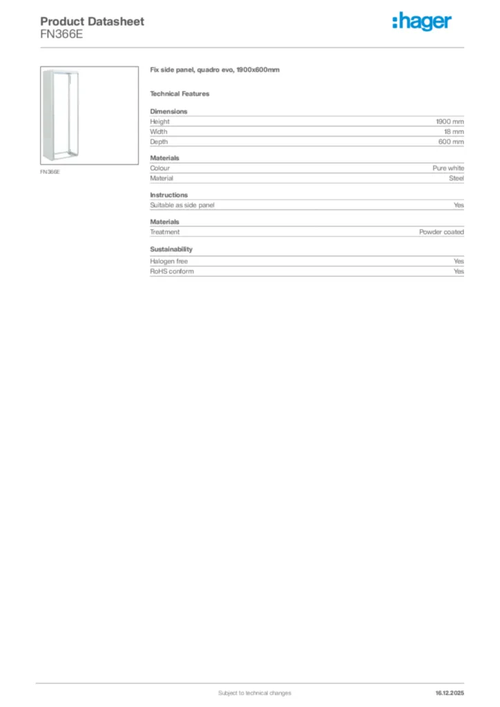 Image Hager Product data sheet FN366E  | Hager Africa