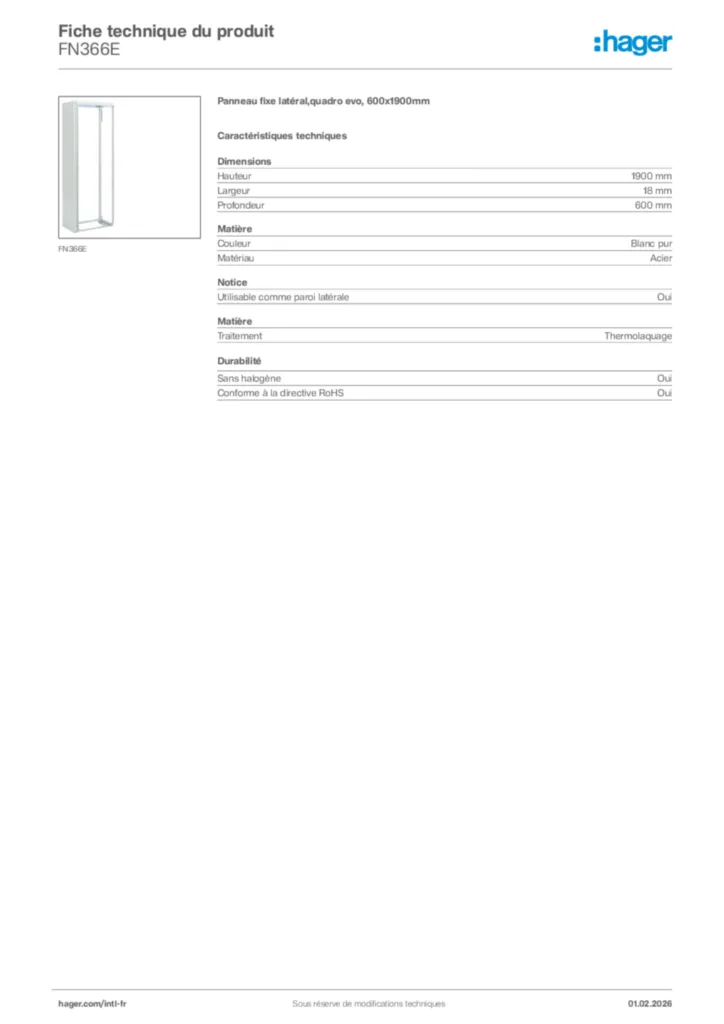 Image Hager Fiche technique du produit FN366E | Hager Afrique