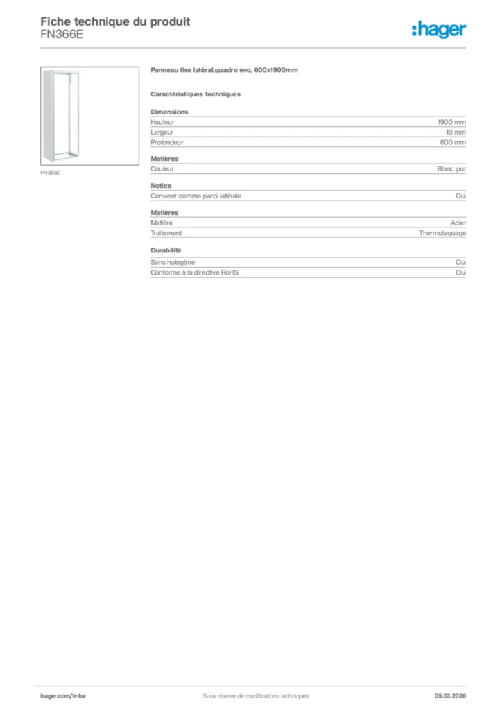 Image Hager Fiche technique du produit FN366E | Hager Belgique