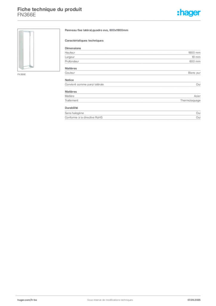 Image Hager Fiche technique du produit FN366E | Hager Belgique