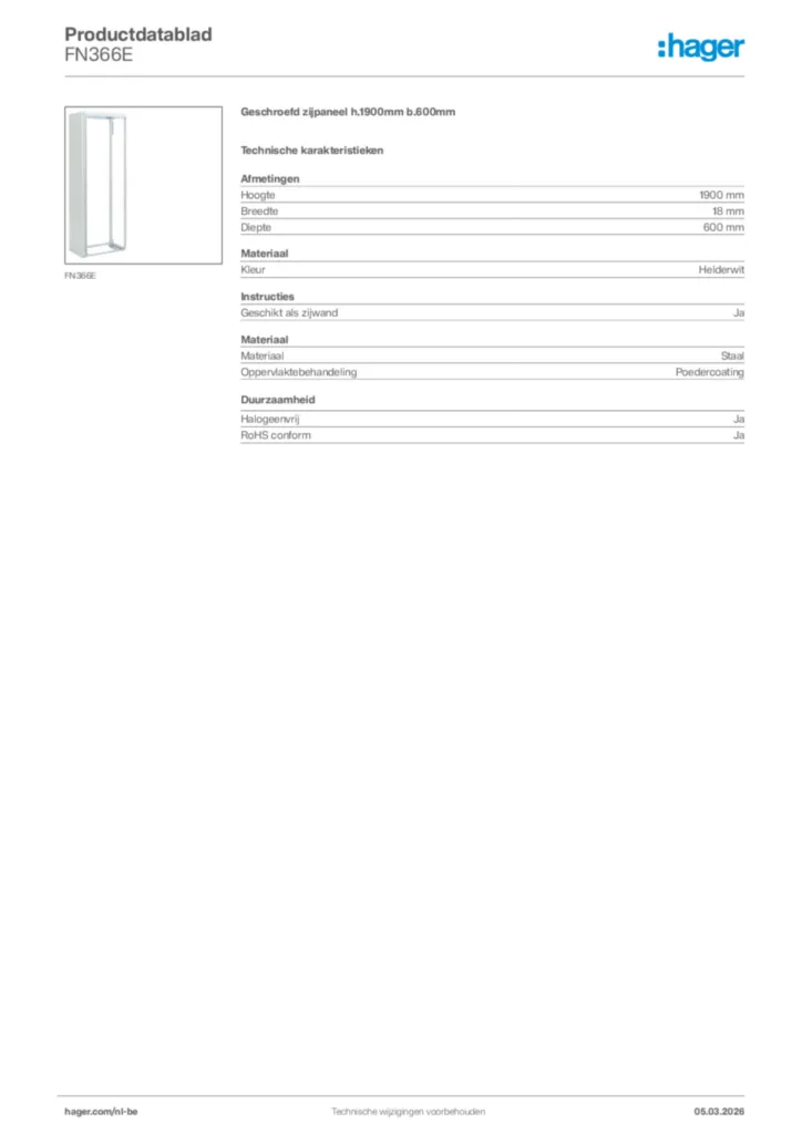 Afbeelding Hager Productdatablad FN366E | Hager Belgium