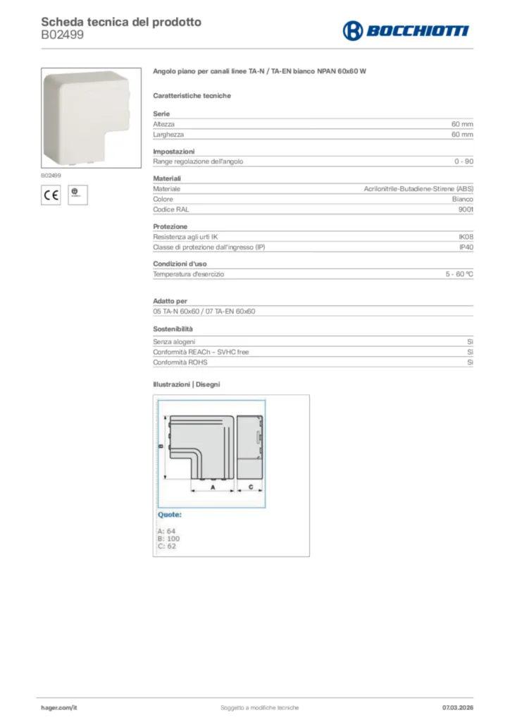 Immagine Bocchiotti Scheda tecnica del prodotto B02499 | Hager Italia