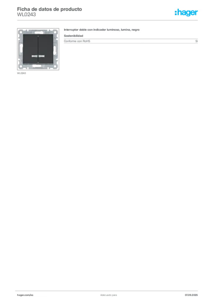Imagen Hager Ficha de datos de producto WL0243 | Hager España