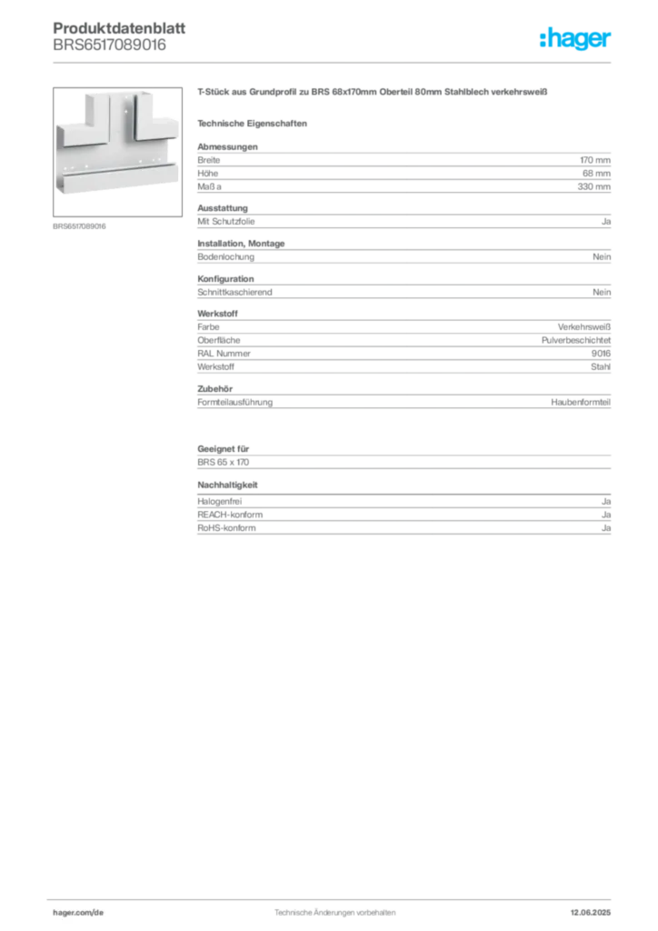 Bild Hager Produktdatenblatt BRS6517089016 | Hager Deutschland