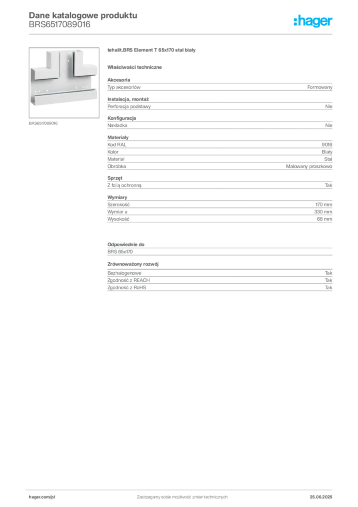 Zdjęcie Hager Karta katalogowa BRS6517089016 | Hager Polska