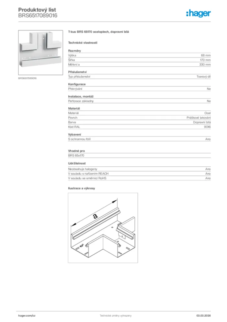 Obrázek Hager Product data sheet BRS6517089016 | Hager