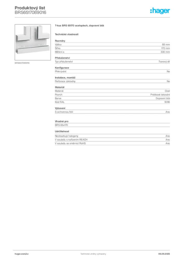 Obrázek Hager Produktový list BRS6517089016 | Hager