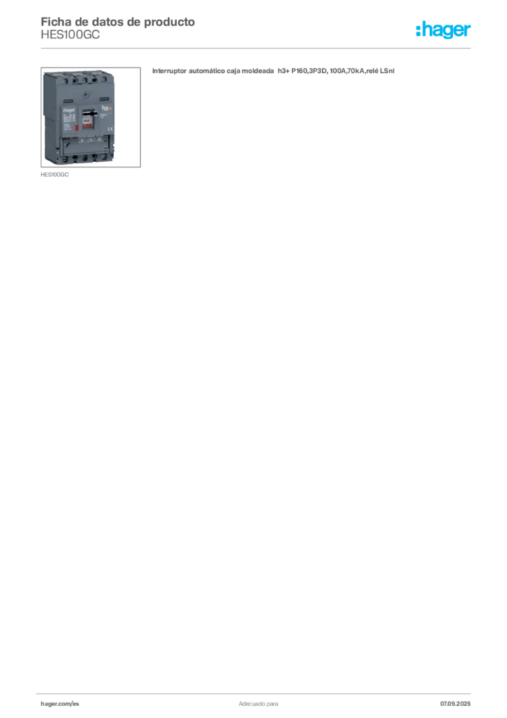 Imagen Hager Ficha de datos de producto HES100GC | Hager España