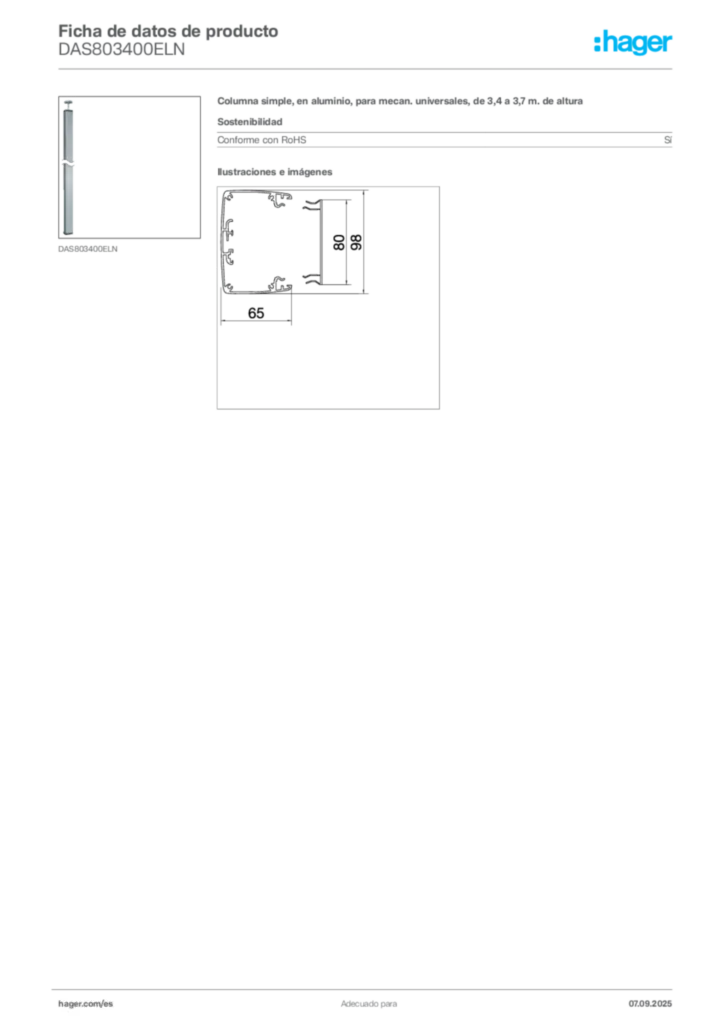 Imagen Hager Ficha de datos de producto DAS803400ELN | Hager España