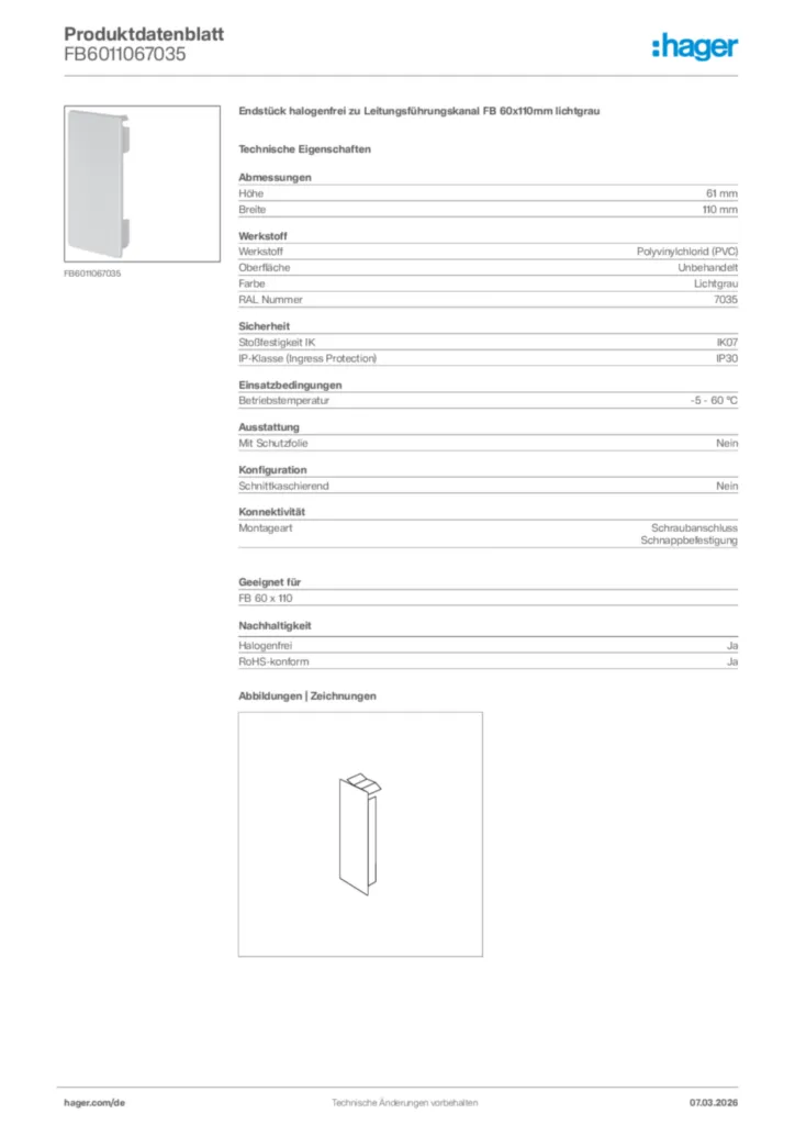 Bild Hager Produktdatenblatt FB6011067035 | Hager Deutschland