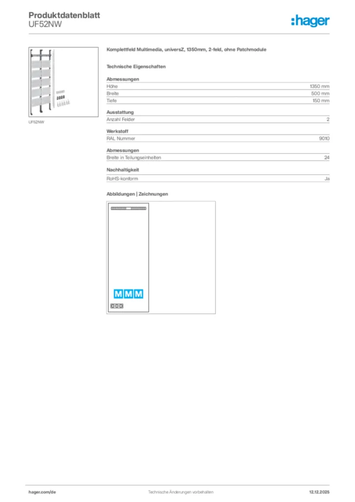 Hager Produktdatenblatt UF52NW