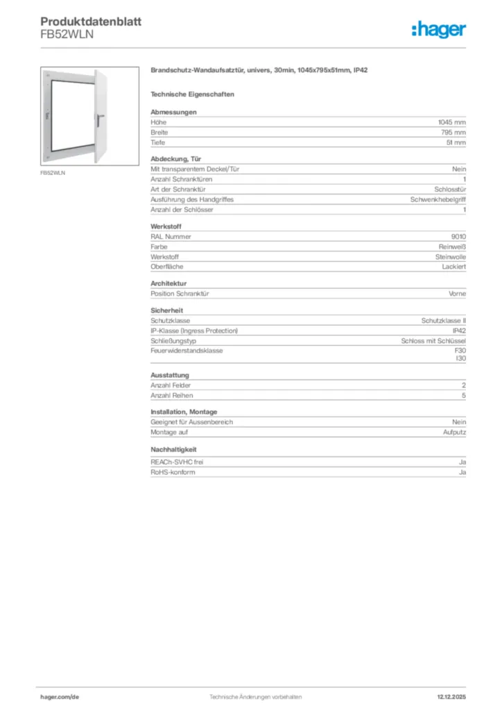 Hager Produktdatenblatt FB52WLN