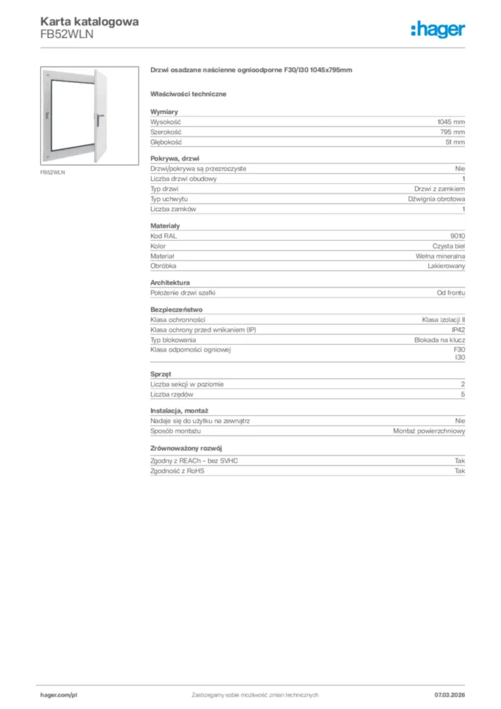 Zdjęcie Hager Karta katalogowa FB52WLN | Hager Polska