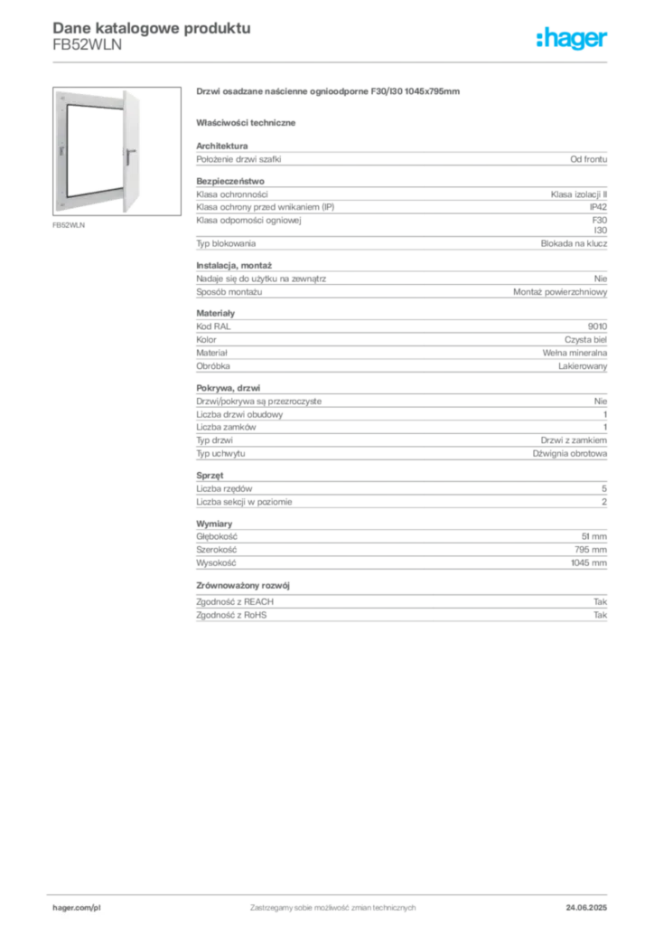 Zdjęcie Hager Karta katalogowa FB52WLN | Hager Polska