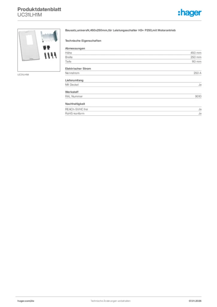 Bild Hager Produktdatenblatt UC31LH1M | Hager Deutschland