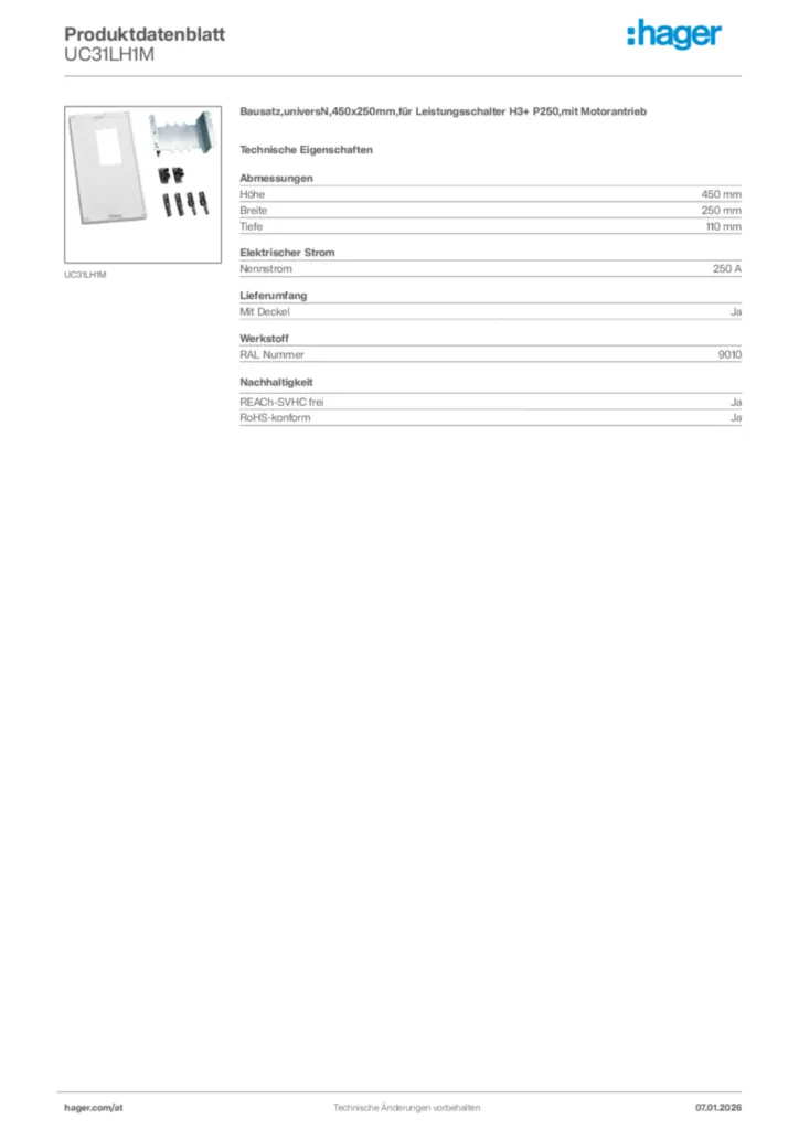 Bild Hager Produktdatenblatt UC31LH1M | Hager Deutschland