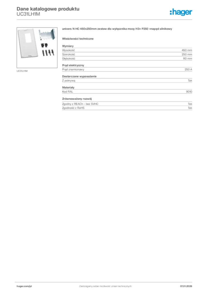Zdjęcie Hager Karta katalogowa UC31LH1M | Hager Polska