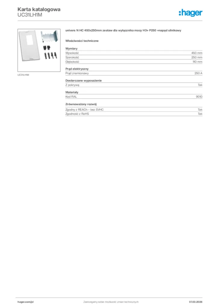 Zdjęcie Hager Karta katalogowa UC31LH1M | Hager Polska