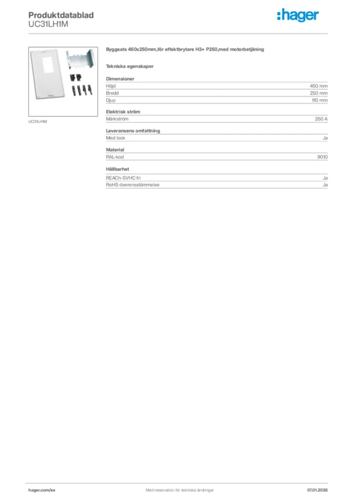 Bild Hager Produktdatablad UC31LH1M | Hager Sverige