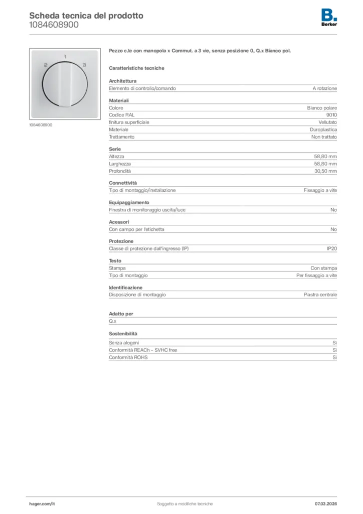 Immagine Berker Scheda tecnica del prodotto 1084608900 | Hager Italia