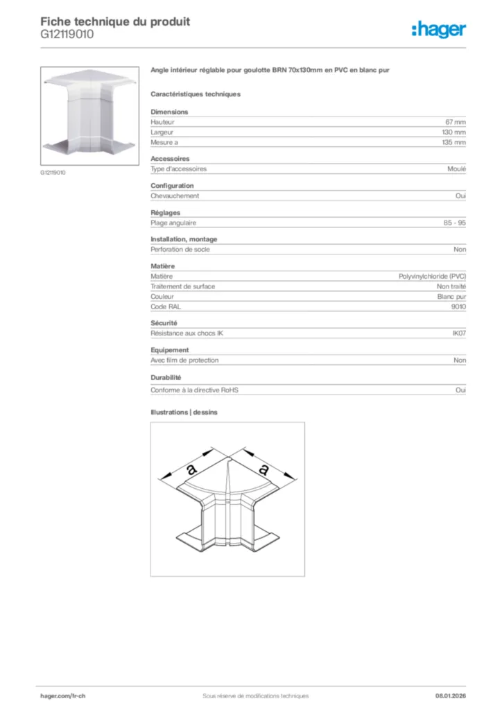 Image Hager Fiche technique du produit G12119010 | Hager Suisse